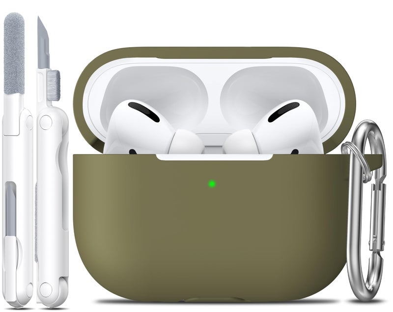 R-fun for AirPods Pro 2nd/1st Generation Case with Cleaner Kit,Soft Silicone Protective Case Cover for Apple AirPod Pro 2/1 for Women Men,AirPods Pro Case Accessories with Keychain,Olive Green - Image 1